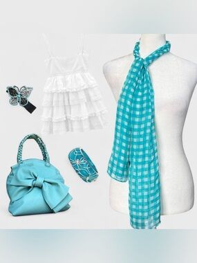 Coquette Cottagecore Blue and White Gingham Sheer Scarf  Summer Accessory